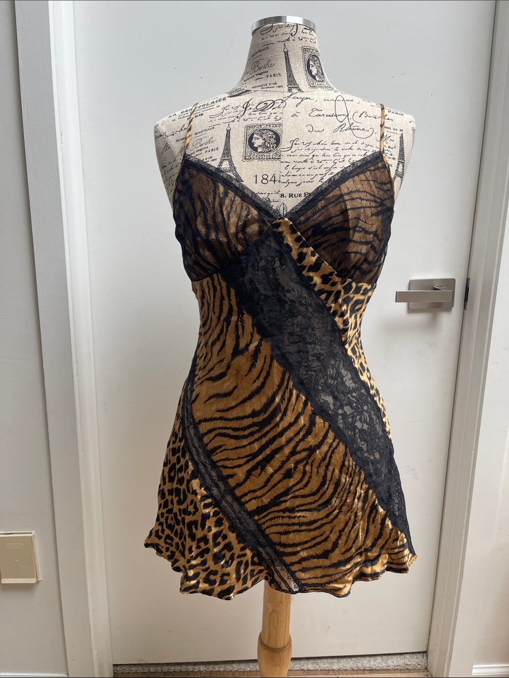 Victoria's Secret Leopard & Tiger Print Lace Slip Dress - Black and Brown